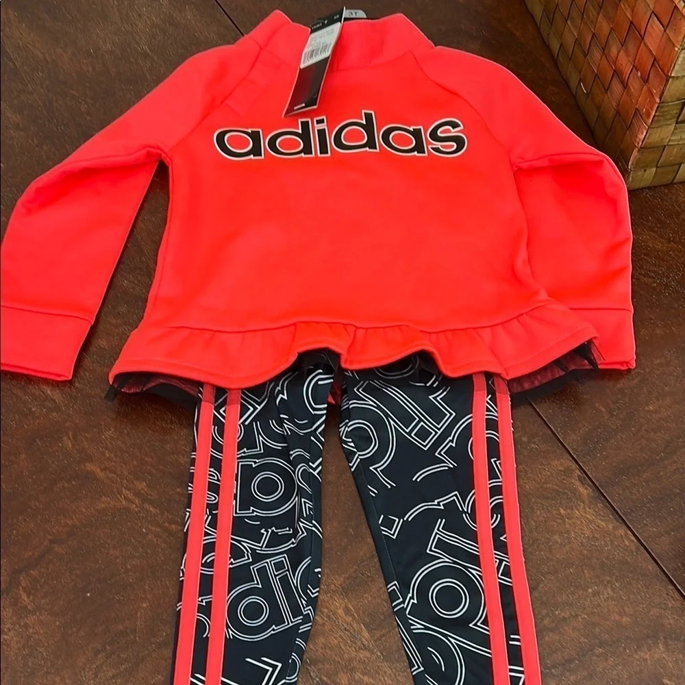 Adidas Kids Red Top and Black Leggings Set